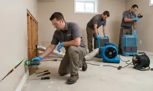 Structural drying service removing hidden moisture from a Providence, RI home after water damage