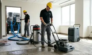 Water extraction services removing standing water from a Providence, RI home